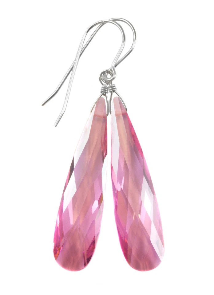 Pendientes de circonitas cúbicas de oro de 14k zafiro rosa largo circonita esterlina gota 2 Foto 2 de 4