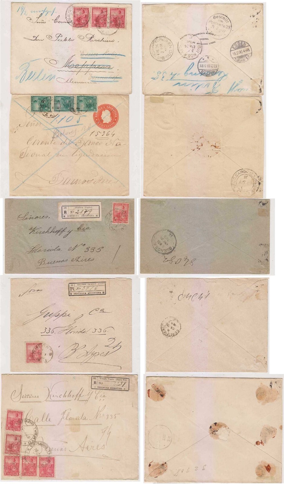 ARGENTINA 1900-06 LIBERTY SEATED GROUP OF 4 COVERS & PS ENVELOPE Sc 127 thru 137
