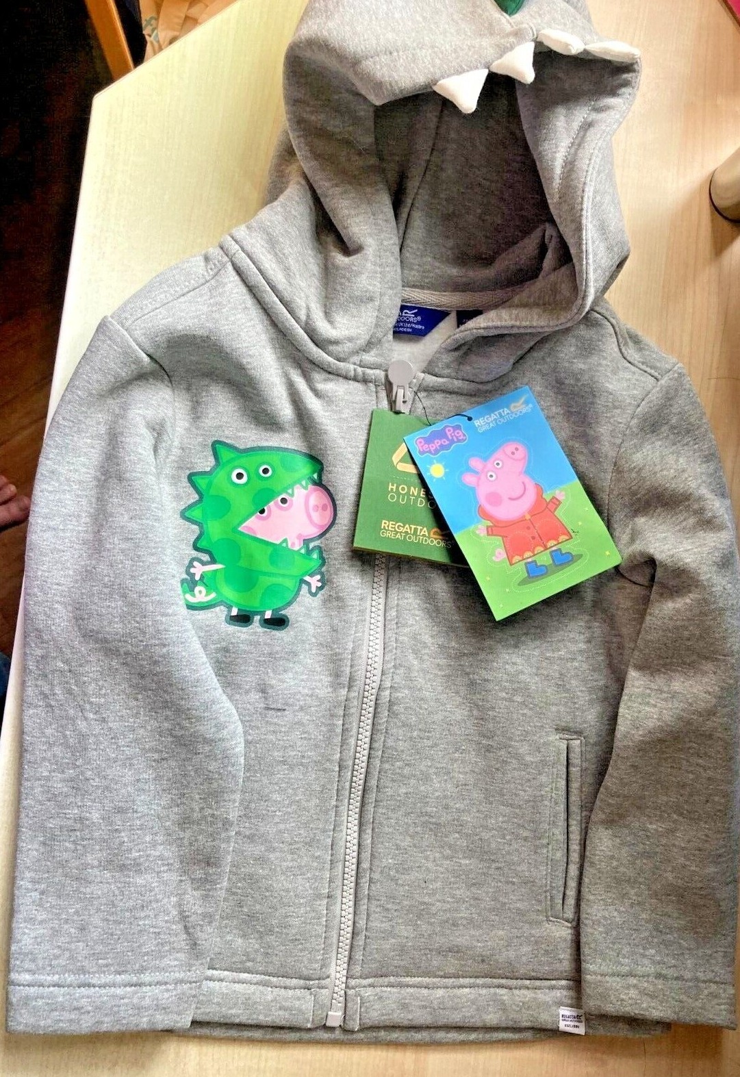 BNWT New Regatta Peppa Pig Full Zip Fleece Hoodie - George Dinosaur Hood - 4-5Y