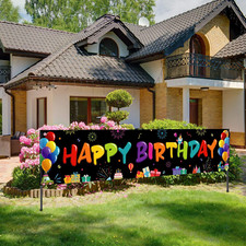 Colorful Happy Birthday Banner, Large Fabric Happy Birthday Sign Backdrop Backgr