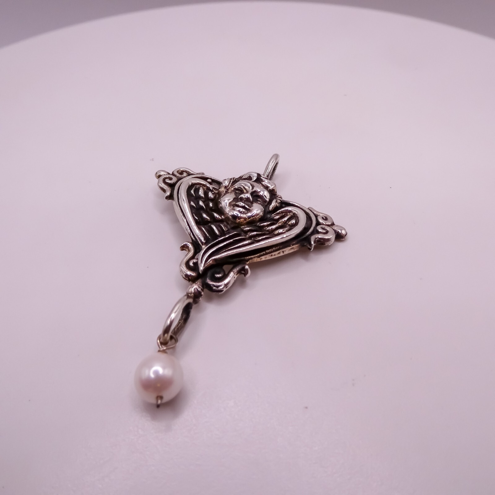 Sterling Silver Solid 925 Cherub CS Lavalier Neck… - image 4