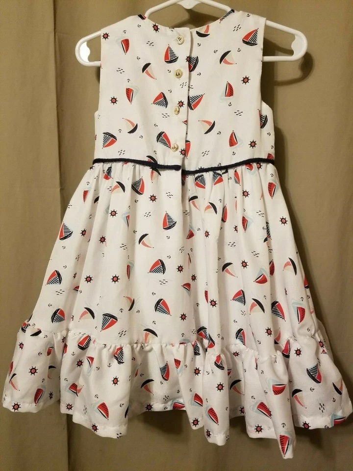 Savannah - Sailboat Nautical Print Dress With Diaper Cover Size 24M      DC16 - Image 2 of 4