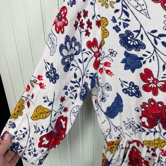 Antiguo Vestido Patinador Estampado Floral Multicolor Crema Cintura Ajustada Azul Marino Niñas Talla XL 14 Foto 4 de 4