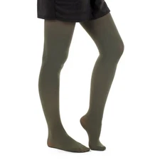 Fil de Jour France 50 Denier Opaque Plain Tights, Khaki Green, S/M Made in Italy