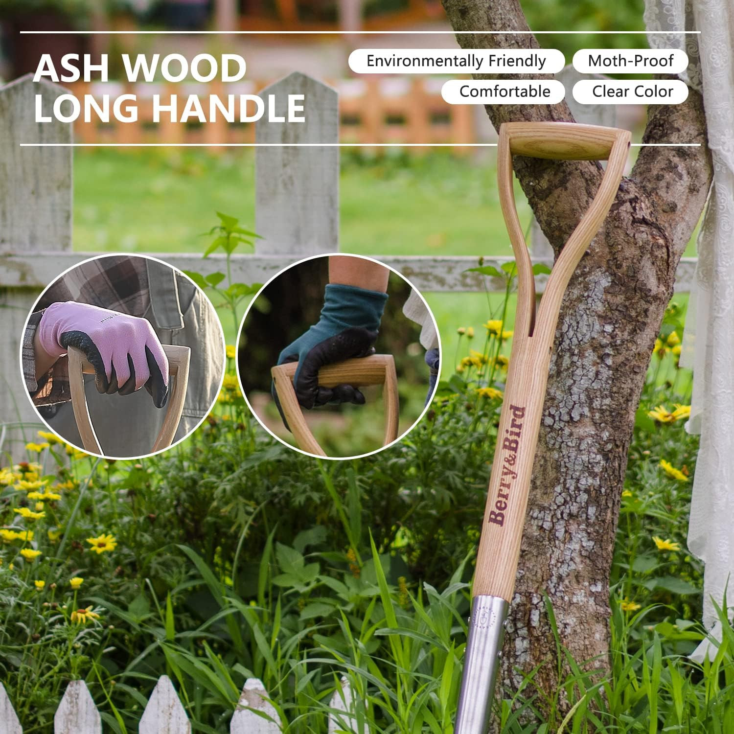 Shovels for Digging, 43’’ round Spade Heavy Duty Shovel with Wooden D Handle Sta