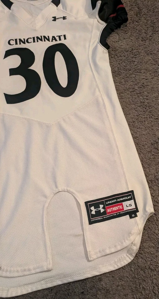 2016 Under Amrour Cincinnati Bearcats Team Issued White Football Jersey #30 - Image 3 of 4