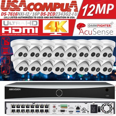 HIKVISION 16CH 12MP IP Camera System DS-2CD2343G2-IU 4MP IP AcuSense W/Audio