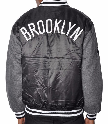 Brooklyn Nets Men's Majestic NBA Brooklyn Nets Team Satin Snap Up Jacket M-XL - Picture 2 of 8