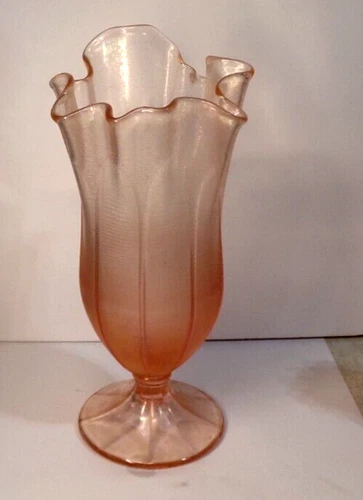 Vintage FENTON Velva Rose Pink STRETCH GLASS Vase Ruffle Edge 10.5" - PERFECT!