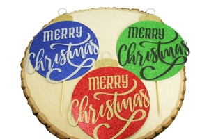 Merry-Christmas-Glitter-Card-Stock-Ornament-Design-Cake-Topper-6-034-Choose-Color