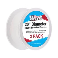 20 Inch Diameter Round 12 Ounce Primed Gesso Acid-Free Stretched Canvas 2-Pack
