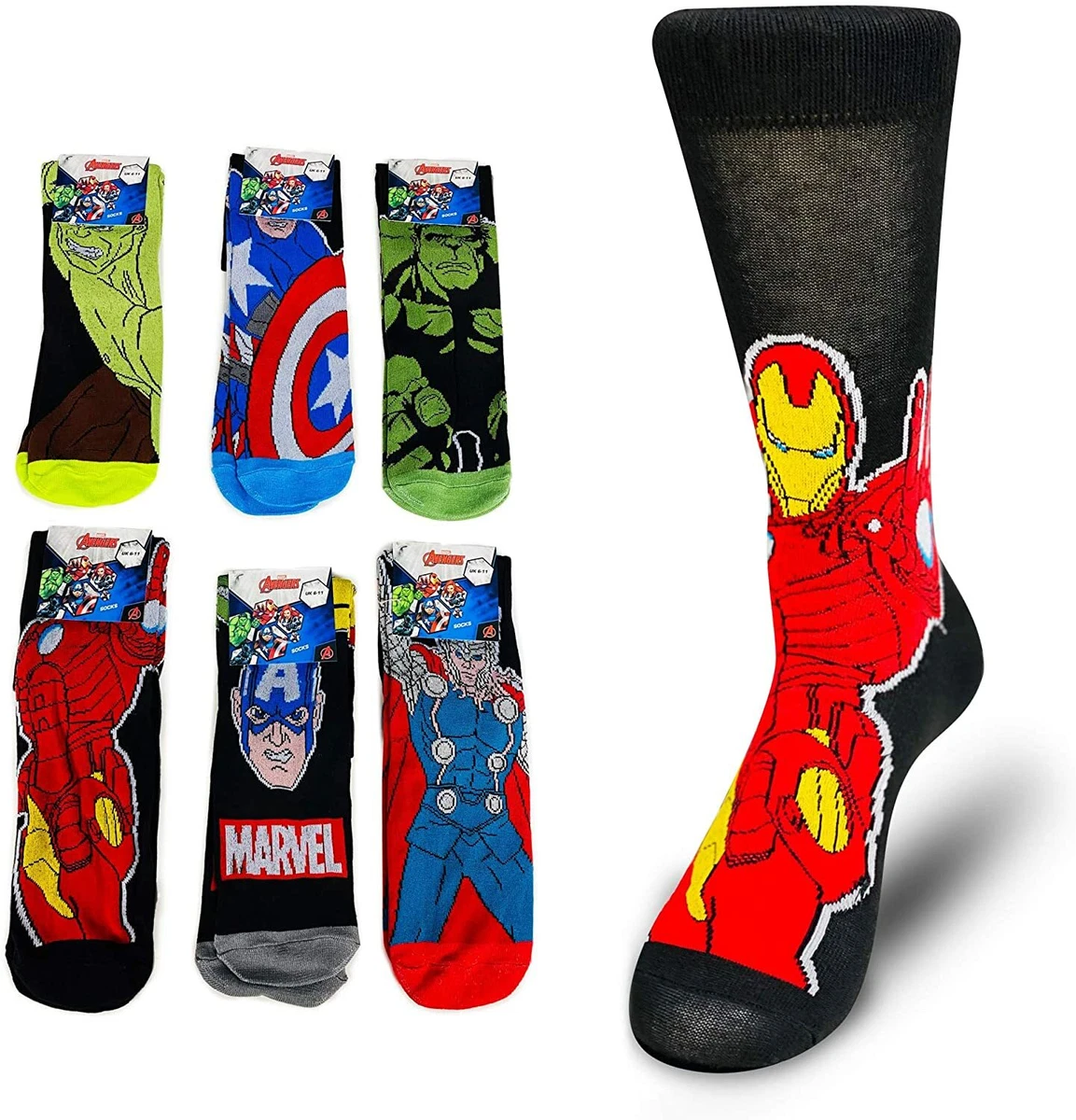 Mens Avengers Socks 7-12 DC Marvel Comics Novelty Character 100% Official  Large