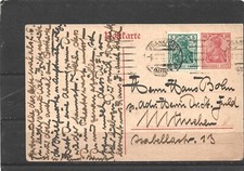 Germany 1919 10pf + 5pf stamp Germania Letter Card from Frankfurt