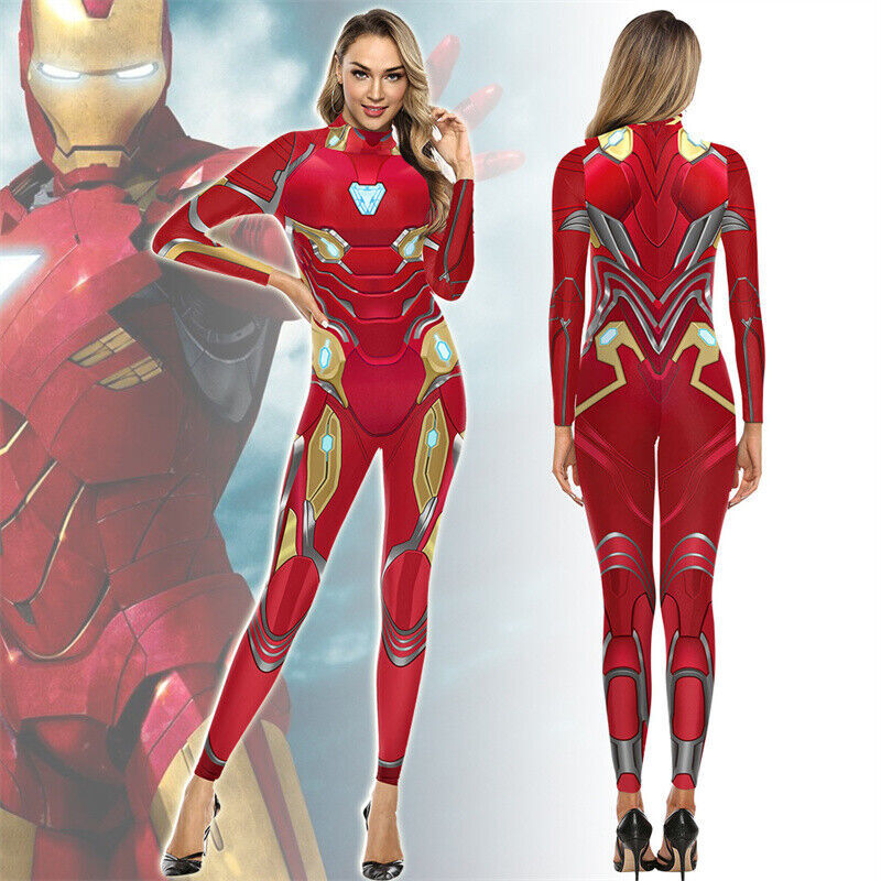 Women Iron Man Jumpsuit Superhero Bodysuit Cosplay Costume Suit