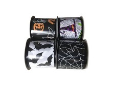 Lot 4 Halloween Fall Ribbon Witch Hat Bats Pumpkins Webs 2.5" 9 Each - NEW