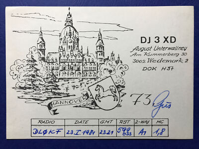 QSL-Karte DJ3XD WEDEMARK BRD GERMANY Op. AUGUST UNTERWALLNEY  23.01.1981