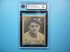 1940 PLAY BALL MLB BASEBALL CARD #176 HEINIE MANUSH KSA 6 EX/NM SHARP '40 GL