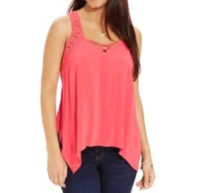 Eyeshadow Juniors' Crochet-Inset Top, Guava, Medium M