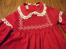Vintage Polly Flinders Red Hand Smocked Dress Flowers 3T