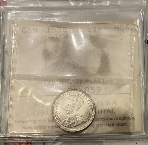 Canada 10 Cents 1936 ICCS MS62