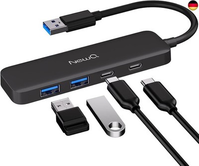 USB Hub mit USB C, Ultra Dünn U-S-B 3.0 Hub mit 2X U-S-B-A & 2X U-S-B-C, 