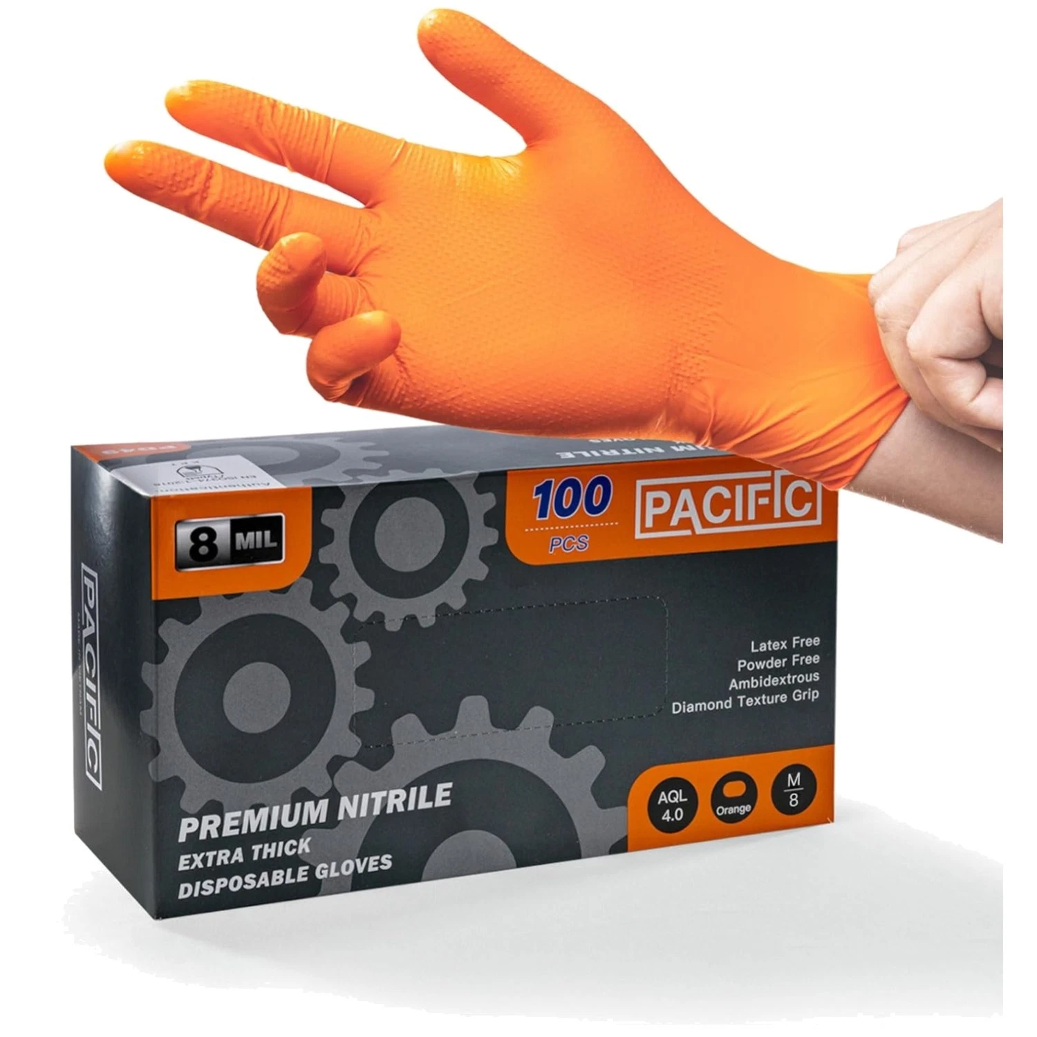 8 Mil Nitrile Gloves, Touchscreen Compatible, Orange, 100PCs