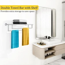 Double Towel Rack w/Shelf Stainless Steel Wall Mount Brushed Nickel 25.8"