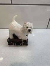 RARE VTG Highland White Terrier Dogs Leonardo Figurine Westie On Suitcase 1999