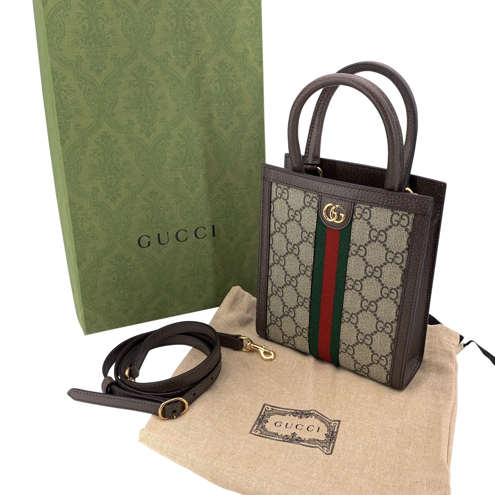 Authentic Gucci Brown Leather Monogram Ophidia Mi… - image 5