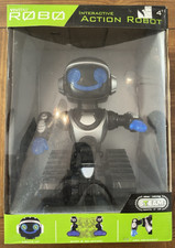 ROBO Black/Blue/Silver Interactive Action Robot Lights Up with box