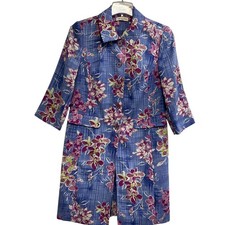 Amanda Smith Dress Womens 10 Blue Floral Shirt Dress 3/4 Sleeve 38in Long Lined