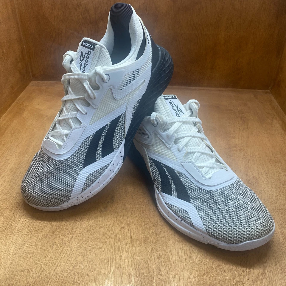 Reebok Nano X Hombres 9.5 Blanco Negro Atlético Crossfit Cross Trainer Zapatos EH3094 Foto 2 de 4