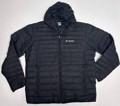 Columbia Men s GOOSE DOWN XL Hooded Light Puffer Jacket Coat Black