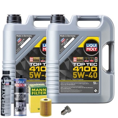 Motoröl 5W40 LIQUI MOLY 10L+MANN Ölfilter+Spülung+Cera Tec+Ölablassschraube