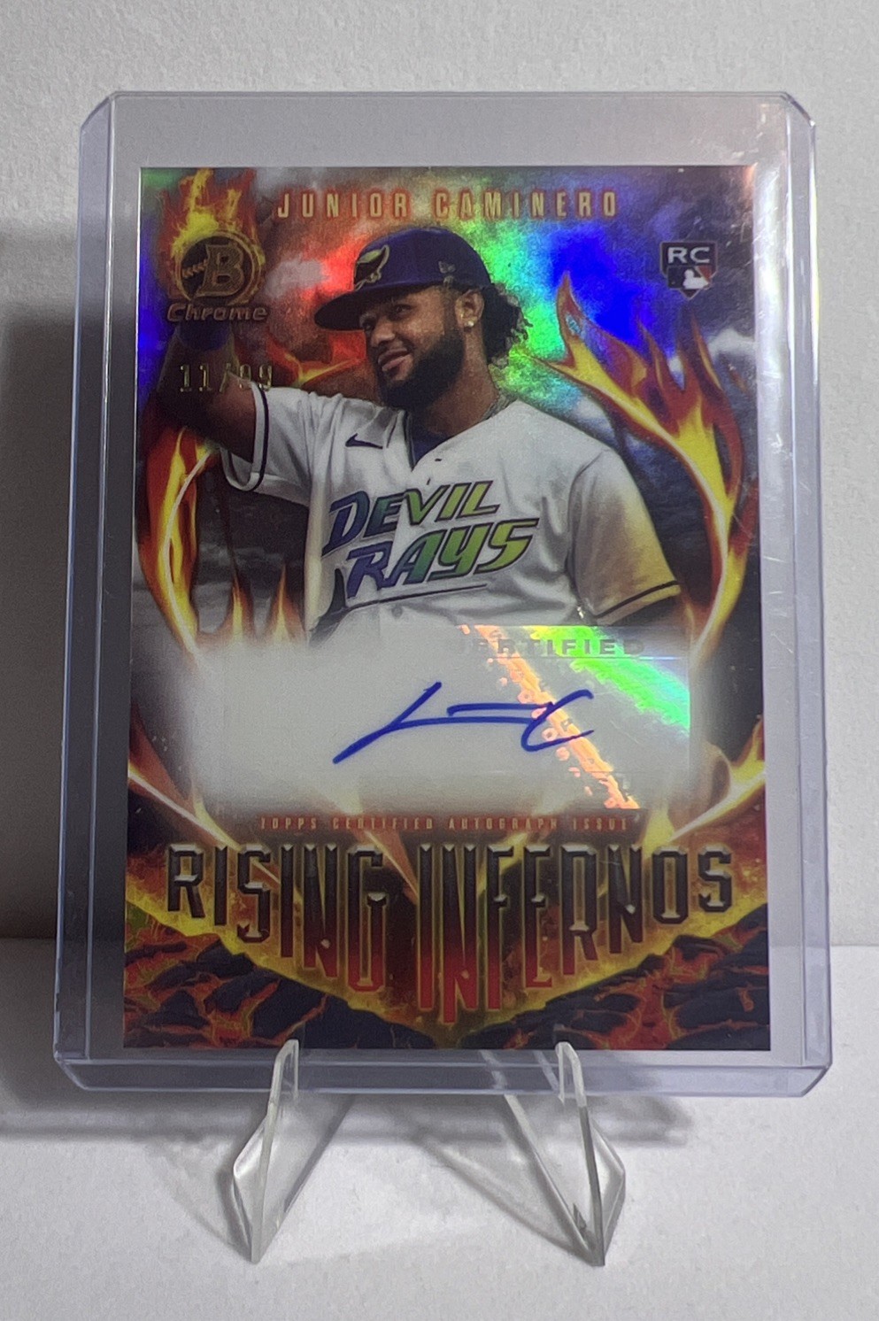 🔥🔥Topps 2024 Bowman Rising Infernos Auto Junior Caminero RC /99 Tampa Bay Rays