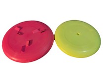 Vtg 70's Double Disc - USA 2 Frisbees Pink Neon Yellow Vintage Games DDC