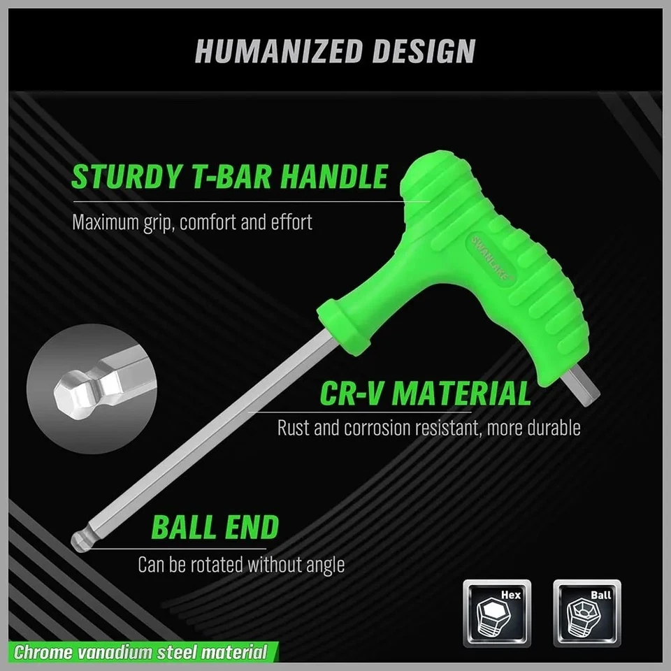 18 Pc swanlake SAE & Metric T Handle Allen Wrench Ball End Hex Key Set - Image 4 of 4