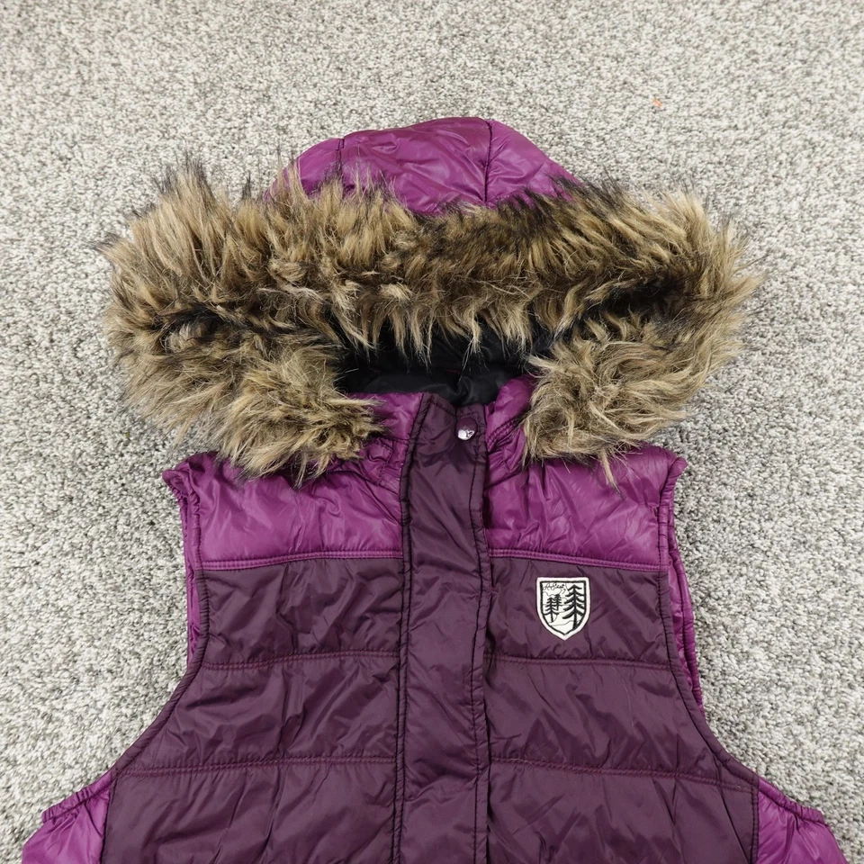 Chaleco de Colección American Eagle Para Mujer XL Púrpura Con Capucha Imitación Piel Acolchado Abrigo Abombado Y2K Foto 2 de 4