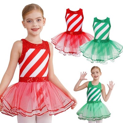 Mädchen Weihnachts-Tanzkostüm Ballett-Tutu Kleid Glänzende Pailletten Turnanzug