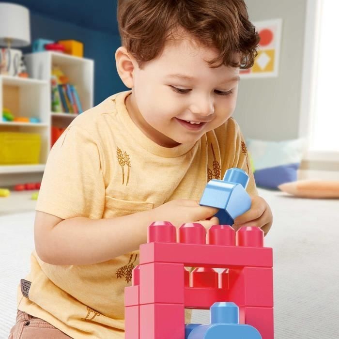 Briques de construction Mega Bloks zippées en sac rose pour un rangement facile