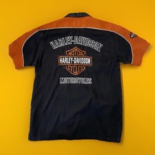 Harley Davidson Heavily Embroidered Big Logo Mens Sz M Mechanic Button Shirt