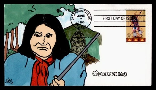 DR WHO 1996 FDC INDIAN HOOP DANCE BOB ART HAND COLORED CACHET M75299