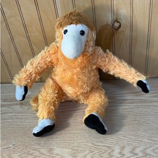 Orange Plush Monkey 11 Soft Stuffed Animal Toy with Black White Accents