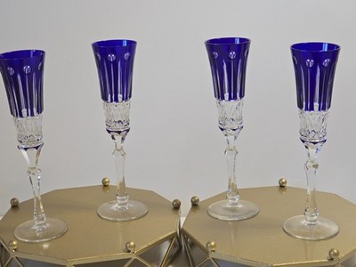 Ajka Crystal Fabergé Xenia Cobalt Blue Champagne Flute Kristall Einzelteil