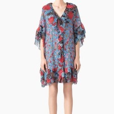 See by Chloe Silk Floral Ruffle Caftan Summer Dress Floral Blue Dream size 14