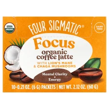 Focus, Organic Coffee Latte with Lion's Mane & Chaga Mushrooms, 10 Packets, 0.21