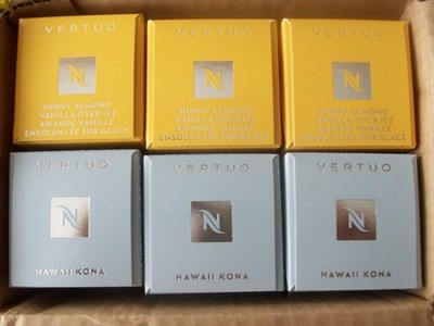 60 NESPRESSO VERTUO DOUBLE ESPRESSO PODS, SUNNY ALMOND VANILLA & HAWAII KONA