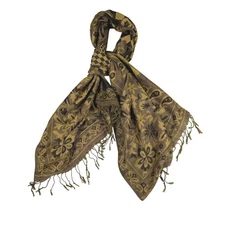 Luxury Pashmina Silk Blend Scarf Shawl Wrap Gold Black Paisley Floral Tassel