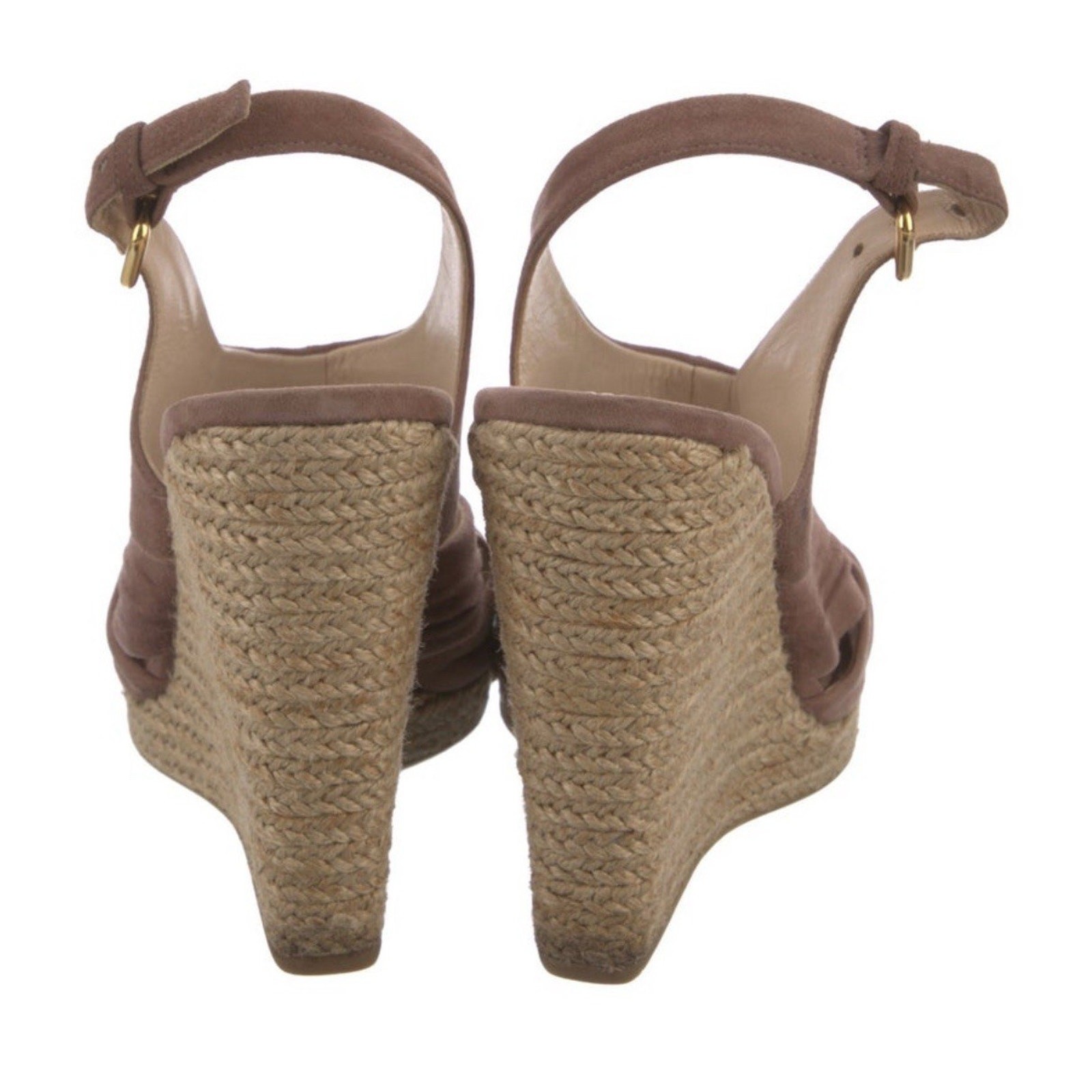 PRADA Platform Wedge Sandal Espadrilles Suede Beige Tan Strappy Size US 7/EU 37 thumbnail 4