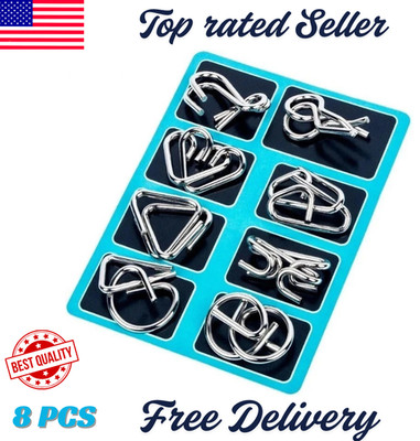 8Pcs/Set Metal Montessori Puzzle Wire IQ Mind Brain Teaser Puzzles Children USA